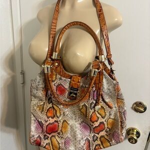 Brahmin Adrian satchel in a multi-color python print finish